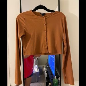 Brown button up crop long sleeve